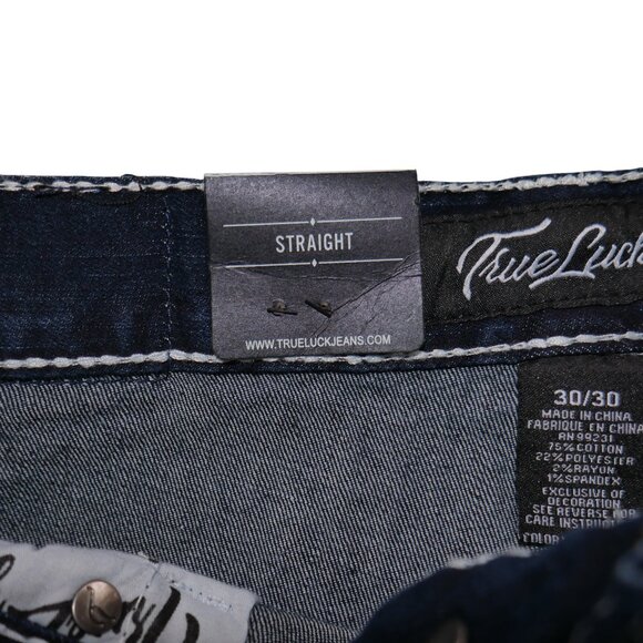 True Luck Men's Dark Wash Jeans Actual Size 34x30 Tag 30x30 (Runs Big) NWT BKE - Picture 9 of 10